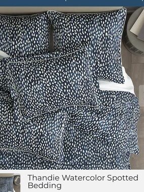 Thandie Watercolor Spotted Linen Queen Duvet/ 2 Euro Shams - Grey/White